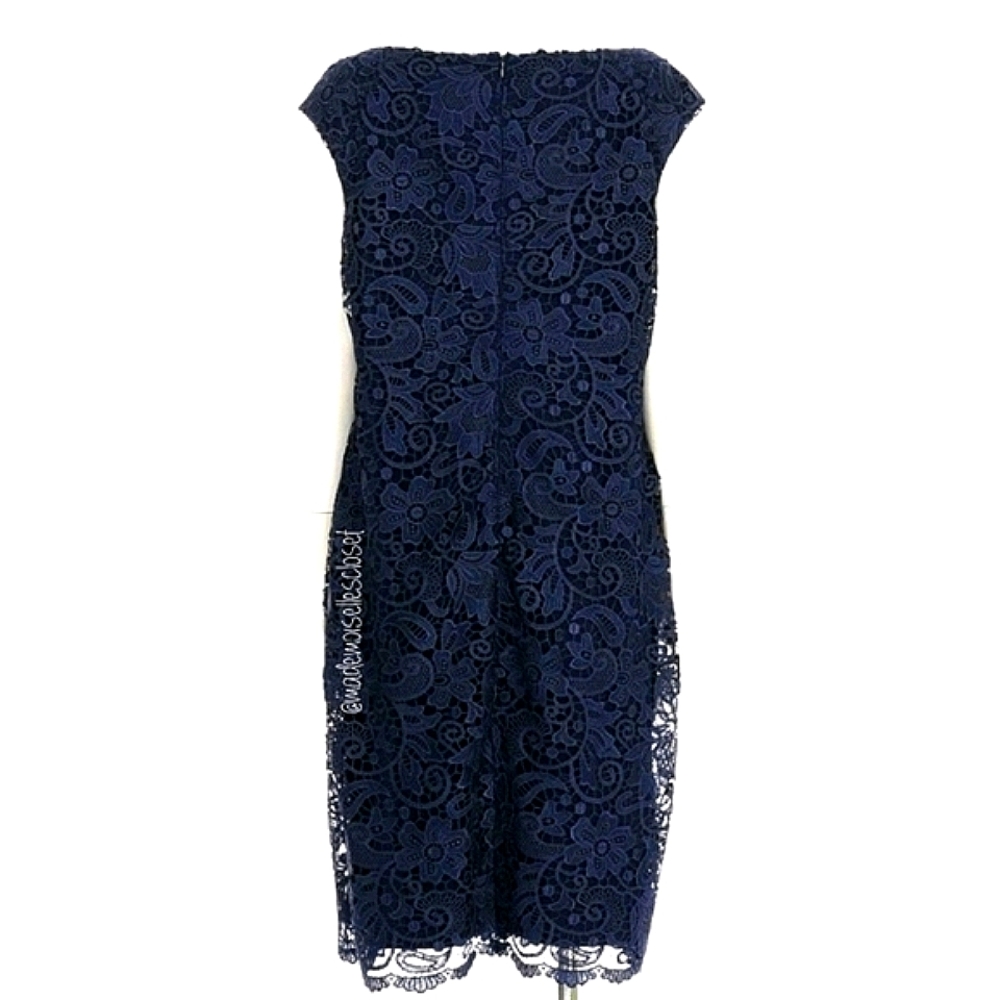 Ralph Lauren Navy with Scalloped Lace Cocktail Dress. - Picture 5 of 8